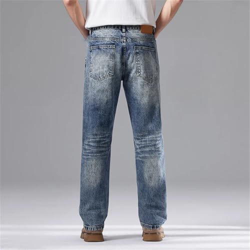 Men's Classic Straight Jeans Wide Leg Vintage Washed Loose Long Denim Pants3
