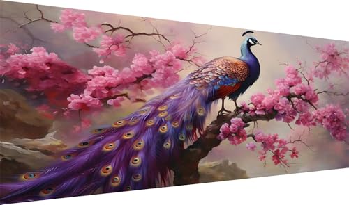 Peinture diamant fleur et paon pour une décoration de chambre élégante en 40x80cm