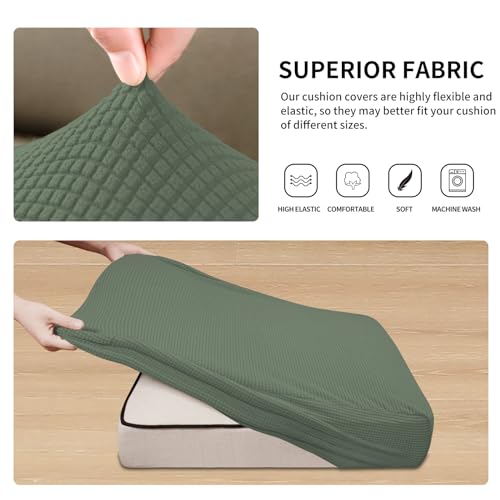 Image of Easy-Going Stretch 4 Pieces Couch Cushion Covers for Sectional Sofa L Shape | 3 Seater + 1 Chaise Lounge Left /Right L Sofa Seat slipcover Anti-Slip Sofa Cover Soft Greyish Green