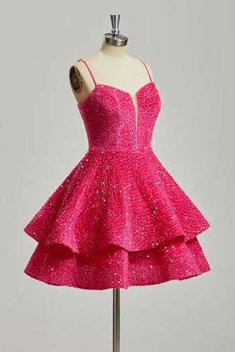Sequin Homecoming Dresses Tiered for Teens Sparkly Short Prom Dress V Neck Cocktail Gowns2