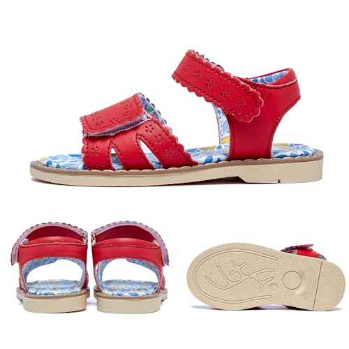 Girls' Sandals With Open Toe Double Buckle Summer Shoes, Genuine Leather Soft Anti Slip Flat Sandals (Girl/Children)3