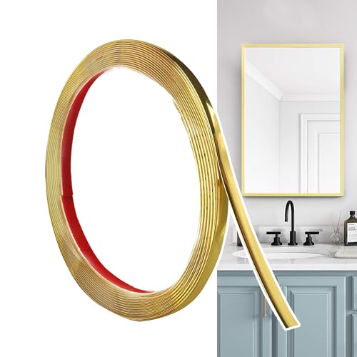 Hengrongshen Moulure Décorative Autoadhésive Doré Mat (6M x 0.65cm) Peler et Coller, Bandes Murales en PVC Flexibles, idéales pour Mur, Miroir, Plafond,...