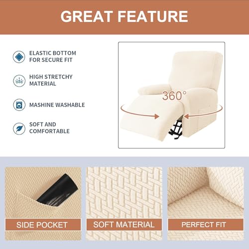 Image of Eco-Ancheng Recliner Slipcovers 4-Pieces Lazyboy Recliner Covers Recliner Couch Covers Recliner Chair Cover Non Slip Reclining Slipcovers with Storage Pockets Furniture Protector for Living Room