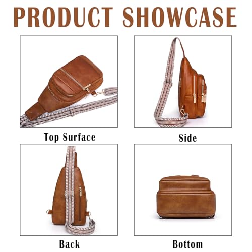 Farcauo Crossbody Bag für Damen Herren Umhängetasche Hellbraune Brusttasche Herren Damen Sling Bag Kleine Schultertasche Diebstahlsichere Tasche mit Gurt Shoulder Bag Women Men Chest Bag