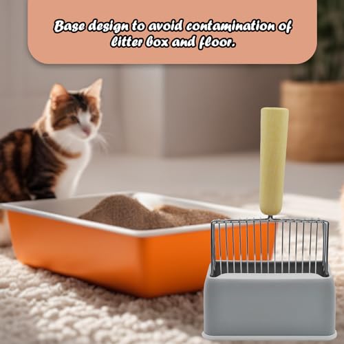 Image of Metal Cat Litter Scooper with Holder,Stainless Steel Litter Scooper with Holder Heavy-Duty Cat Scoop Non-Stick Kitten Poop Deep Shovel for Kitty Box (Grey)