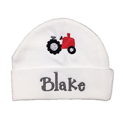 Ava's Miracles Personalized Baby hat with Embroidered Tractor for Newborn Baby, Preemie Baby