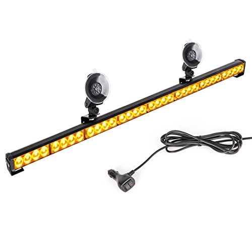 V-Sek 35.5” Hazard Warning Emergency Traffic Advisor Strobe Light Bar 32 Led High Intensity Directional Flashing Safety Lightbar 13 Flashing Modes With Cigarette Lighter & Suction Cups (Amber/Yellow) #TOP7