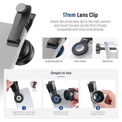 Image of NEEWER 75mm Macro Phone Camera Lens with 17mm Threaded Lens Clip, 3X Magnification, 5 Elements in 5 Groups for Backplate, Phone Cage, Case Compatible with iPhone Samsung Android, LS-73