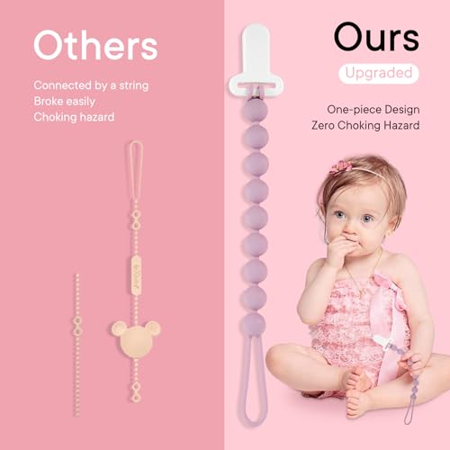 Image of MINMUNJIU Pacifier Clips Baby Girl, 6 Pack One Piece Flexible Soft Binky Clips Silicone Pacifier Holder Clip for Girls, Baby Girl Newborn Essentials