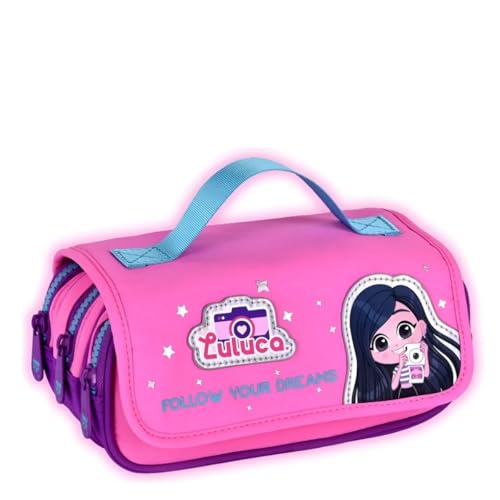 Estojo Escolar Luluca 3 Compartimentos Ziper Metal Personalizado