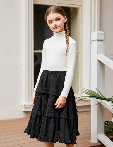 Arshiner Girls 2 Pack Turtleneck Long Sleeve Shirts Ribbed Base Layer Top Slim Fit Pullover Blouse Tee3