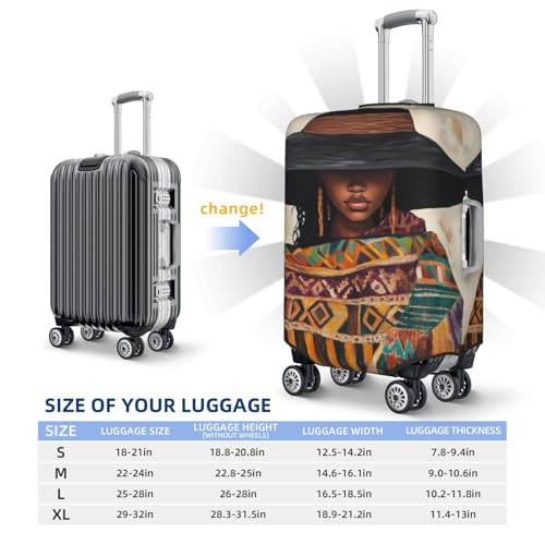 African Black Woman Huge Hat Elastic Travel Luggage Covers Dustproof Scratch-Resistant Suitcase Protector Fit 22-24 Inch4