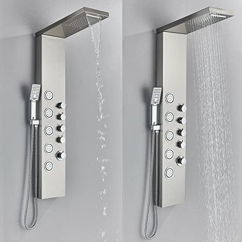 Sistema de columna de ducha de acero inoxidable con cabezal de lluvia y cascada, sistema de grifería de 6 funciones con masaje de agua y jets corporales miniatura 2