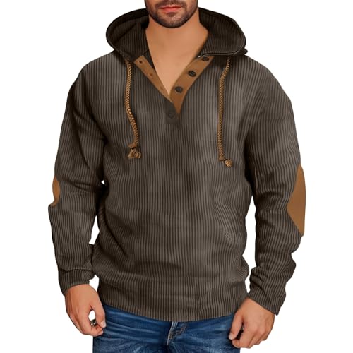 Mens Casual Corduroy Hoodies 1/4 Zipper Outdoor Travel Long Sleeve Fall Pullover Sweatshirt with Elbow Patches2