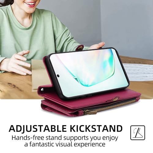Coque Samsung Note 10 Fleur Rouge Anti-Rayure : Solution Portefeuille et Cordon Intégré - 6