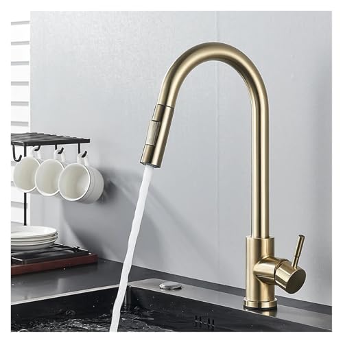 Cuisine de traction en or brossé Robinet ergonomique anti-éclaboussure
