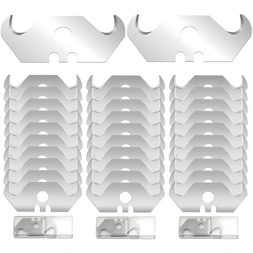 Hakenklingen, Trapezförmige Hakenklingen, Hakenklinge für Teppichmesser, Hook Hakenklinge Cuttermesser Klingen mit Lochung für Vinyl Teppich Linoleum Tapeten und Mehr (30PCS)