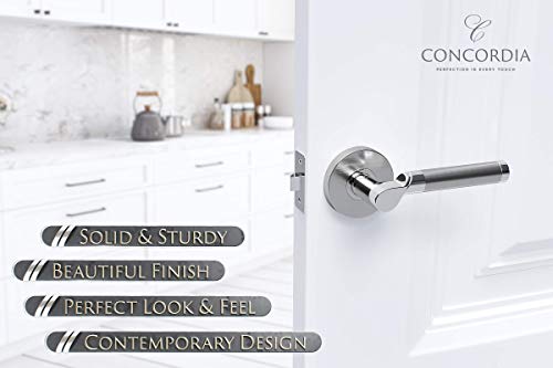 Concordia 1000 - Modern Door Handle Door Lever Set In Satin Nickel - Polished Chrome Finish - Passage No Lock #TOP1