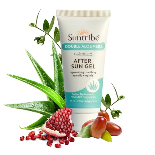 Gel de aloe vera Bio Aftersun doble, 100 ml, 100% natural y vegano, hialurónico hidratante + extracto de granada antioxidante, sin perfume