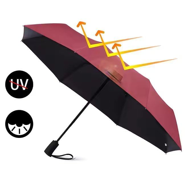 Image of MRTLLOA Automatic Large Size Foldable Umbrella with Travel Cover for Man and women - 3 fold Windproof Umbrella (MAROON)