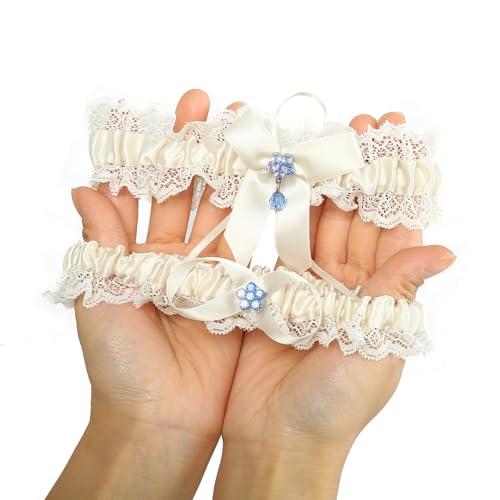 Image of wedding garter set women lace Bridal garter sets including keepsake garter and toss garter