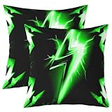 Manfei Fundas de almohada de rayo verde neón (paquete de 2), funda de cojín con diseño de juego para niños, niñas, adolescentes, fundas de almohada modernas para sala de estar, sofá, cama, decoración