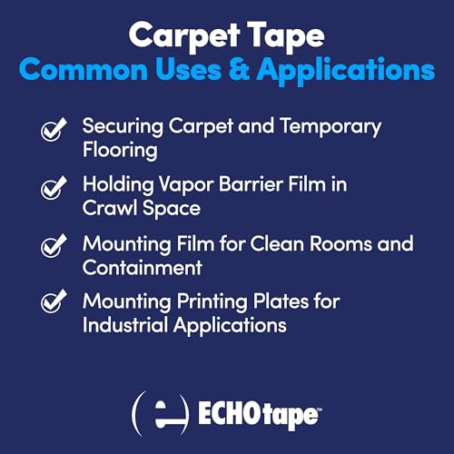 Image of ECHOtape DC-W188F | Double-Sided Carpet Tape | Double-Sided Adhesive Tape for Carpet | Removable Carpet Tape | Temporary Hold Tape for Hardwood Floors, Tile | 1.89 in x 36 yds