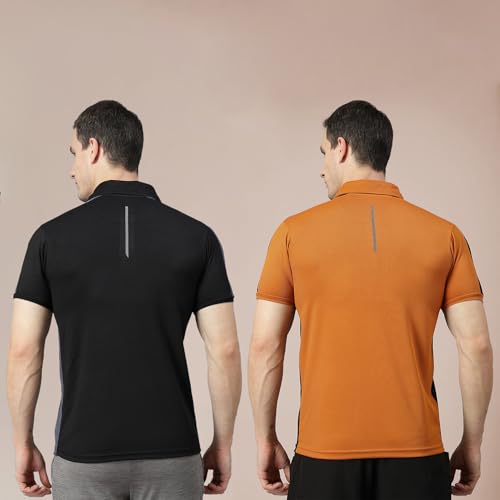 Image of CHKOKKO Men's Active Sports Wear Polo Half Sleeve Gym Tshirt with Button Collar Quick Dry Breathable Perfect for Workout Running Regular Fit Pack of 2