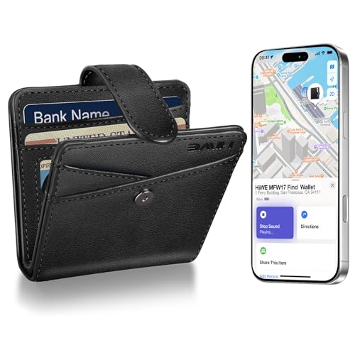 Small Womens Wallet, Bifold Wallets with Smart Anti-Loss Find My Tracker, RFID Credit Card Holder, PU Leather, ID Window, Black
