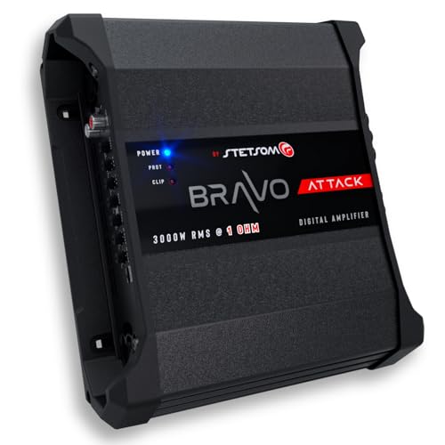 Image of Stetsom Bravo Attack 3000 1 Ohm Mono Car Amplifier, 3000.1 3K Watts RMS, 1Ω Stable Car Audio, Full Range HD Sound Quality, 3000x1, Crossover & Bass Boost, Car Stereo Speaker MD, Smart Coolers