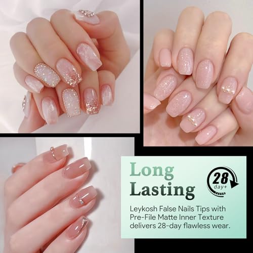 Image of Leykosh Extra Short Coffin Nail Tips - 15 Sizes 330PCS Soft Gel Fake Nails, Half Matte Full Cover Pre-Shaped Clear Press On Acrylic Nails No C Curve Gift for Extension, DIY Home Manicure Beauty Gifts