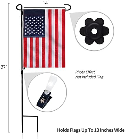Anley Wrought Iron Garden Flag Stand - Upgraded Version Reinforced Garden Flag Pole Holder - Weather Resistant & Easy Assemble & Black Matte Coating - FREE Flag Stopper & Alligator Clip - H38 x W15