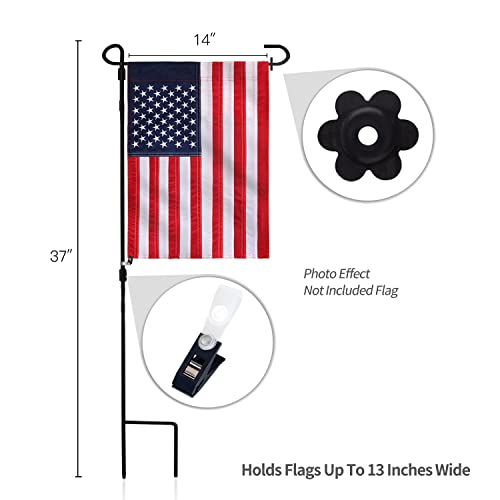 Anley Garden Flag Stand - Upgraded Version Reinforced Wrought Iron Garden Flag Pole Holder - Weather Resistant & Easy Assemble & Black Matte Coating - Free Flag Stopper & Alligator Clip - H37" X W14" #TOP1