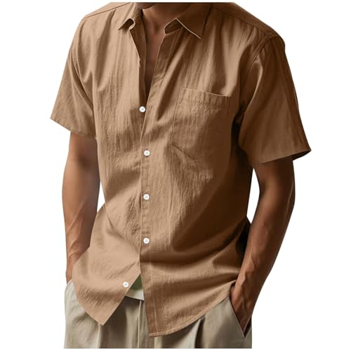 Mens Button Down Cotton Shirt Short Sleeve Casual Linen Untucked Shirts Summer Beach Vacation Tops with Pocket2