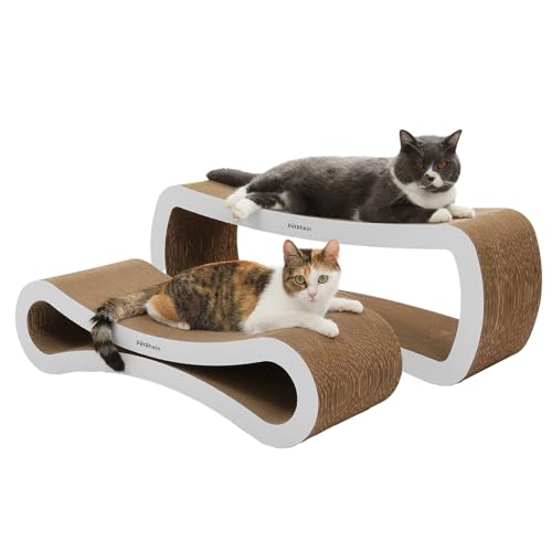 PetRhein Ascent Paw Kratzbrett Katze XXL Set 86+75cm - Zwei-in-Eins Kratzpappe Wendbar Beidseitig, Hochverdichtete Wellpappe Groß, Kratzmöbel Katzenkratzbrett Weiß