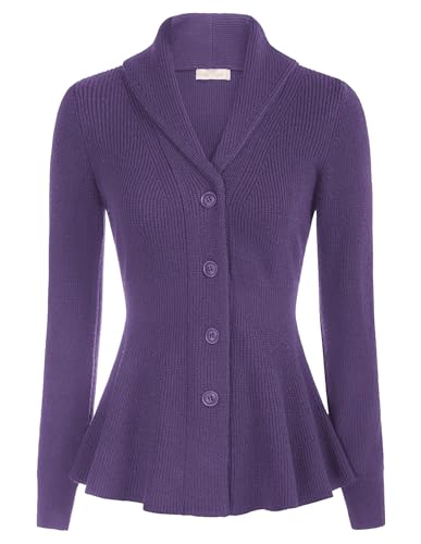 Image of Belle Poque Women Vintage Cardigan Sweater Shawl Lapel Button Down Sweater Outwear Coat