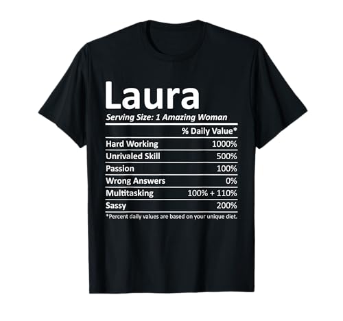 Custom Girl Women Mom Fun Birthday Nutrition Facts Laura Personalized Name Funny Idea T-Shirt