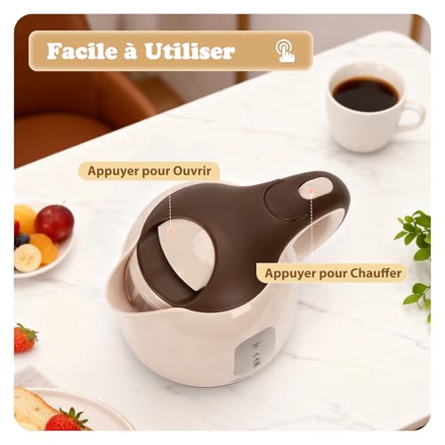 Aigostar Mini Bouilloire Electrique de Voyage, Filtre Anticalcaire, Marron – vue 5