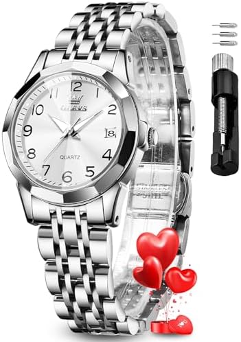 OLEVS Womens Watch Fashion Dress Diamond Female Watches for Ladies Analog Quartz Stainless Steel Waterproof Luminous Day Date Two Tone Wristwatch