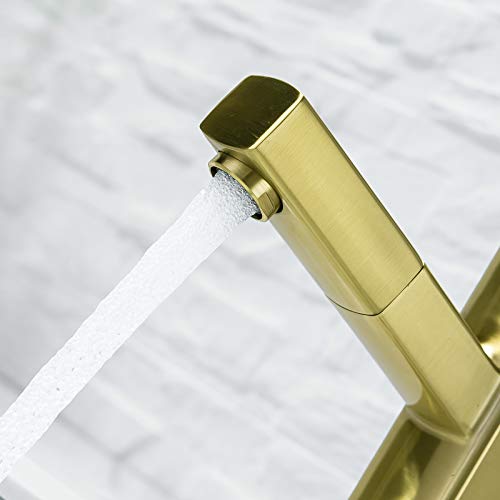 Kaiying Bathroom Sink Faucet With Pull Out Sprayer, Single Handle Basin Mixer Tap For Hot And Cold Water, Lavatory Pull Down Vessel Sink Faucet With Rotating Spout (Regular,Brushed Champagne Gold) #TOP4