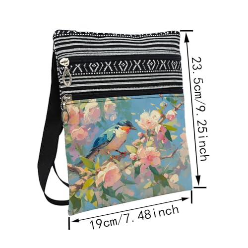 Oil Painting Floral Bird Messenger Bag Small Ethnic Pattern Printed Adjustable Strap Crossbody Zipper Bag Oil Painting Floral Bird Phone Bag Wallet Cute Shoulder Handbag for Women Friends -22