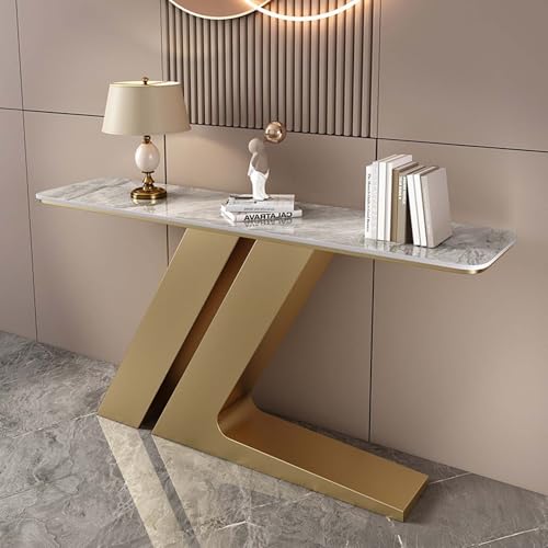 Image of Modern Console Table with Metal Base, Narrow Marble Entryway Table, Long Sofa Table for Hallway, Living Room, Easy Assembly(Gold c,120cm/47.24")
