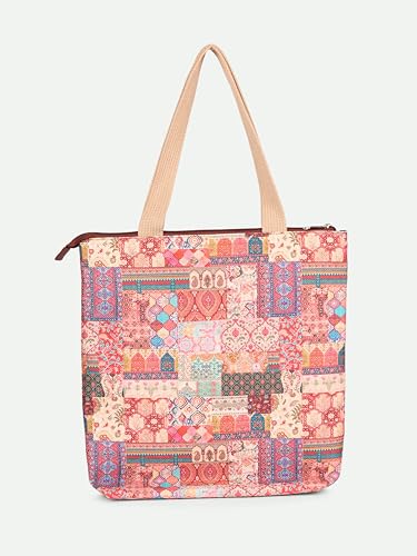 Image of ZOUK Ivy Tote Bag for Women | Handcrafted Jute Khadi with Vegan Leather Handles | Lightweight, Foldable & Travel-Friendly Everyday Carry Bag |