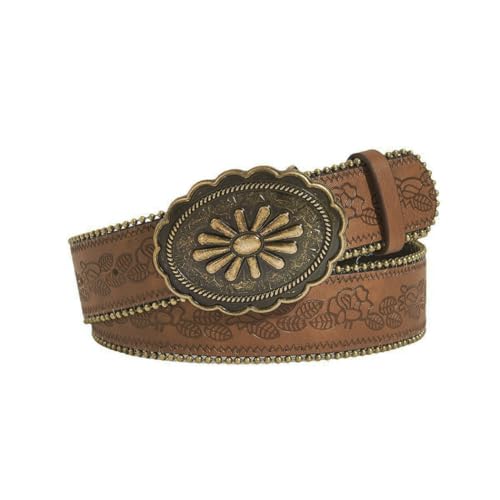 Brown Western Belt Cowgirl Leather Belts for Jeans Vintage Country Belts for Women