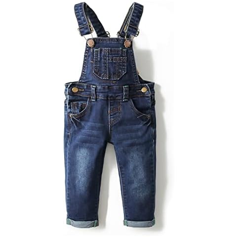 KIDSCOOL SPACE Baby Boy Girl Jean Overalls,Toddler Slim Cute Denim Jumper,Blue,3-4 Years Cover