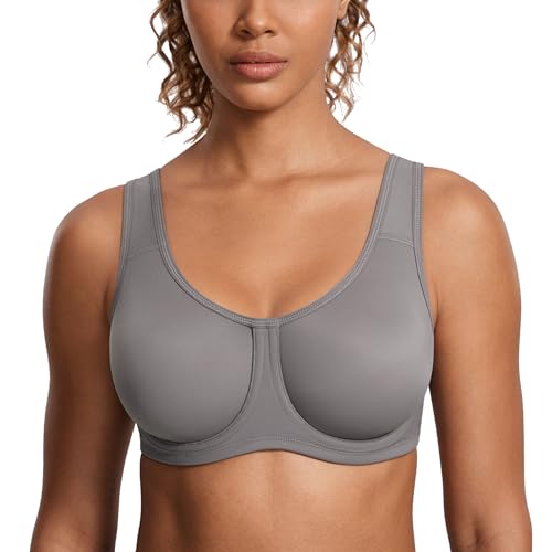 Image of SYROKAN Women's Max Control Underwire Sports Bra High Impact Plus Size with Adjustable Straps Unlined Bra