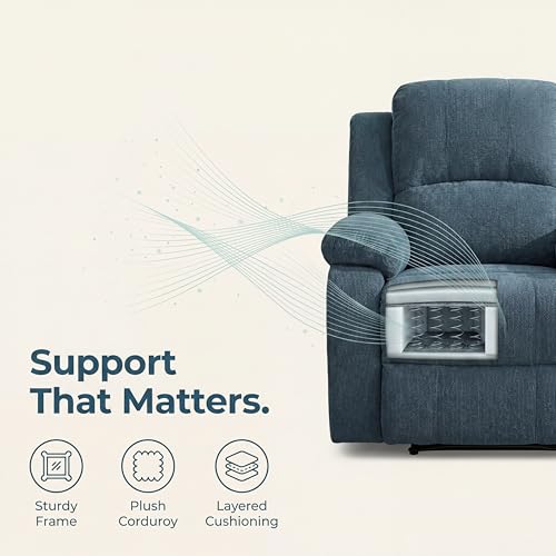 Image of Oversized Corduroy Recliner Chair, Manual Lazy Boy Recliner with Home Theater Seating, Breathable Living Room Reclining Chair for Adults Reading, Gaming, Relax, Light Blue