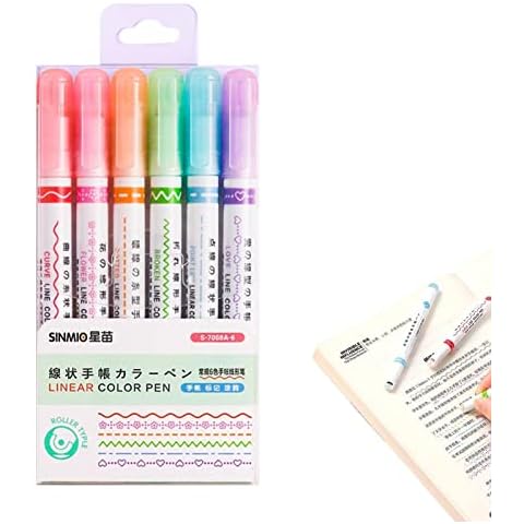 Highlighters Marker Pens | 6 Piece Curve Highlighter Set | Heart/Flower/Curve/Dash/Slash/Dot for writing, Mark Cover