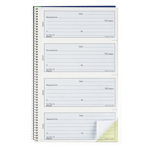 BLUELINE - Blueline Receipt Book with Spiral Binding, 200 Carbonless Duplicates, Bilingual, 10-5/8" x 6-5/8" (DC4074T)