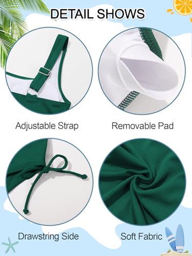 Image of Girls One Piece Swimsuits Ribbed Bathing Suit Teen Girls Adjustable Straps Drawstring Athletic Swimwear Swim Suit